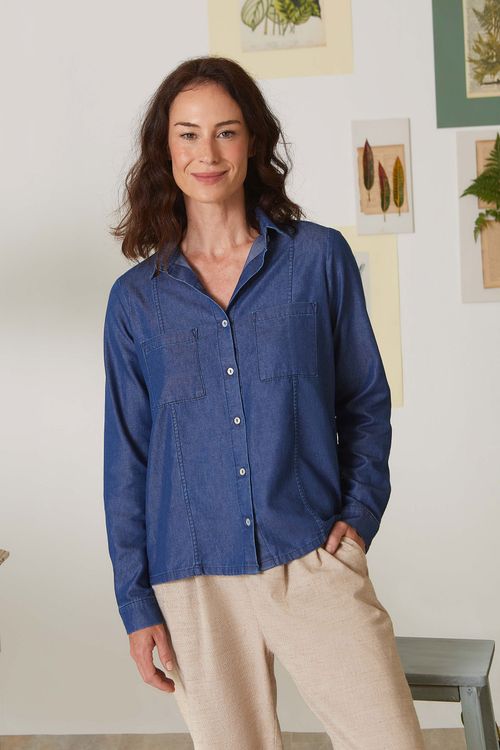 Camisa Azul Tencel Narciso