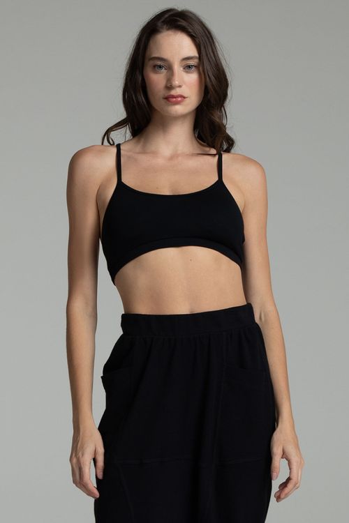 Top Yoga Alça Fina Preto Bambu Agni