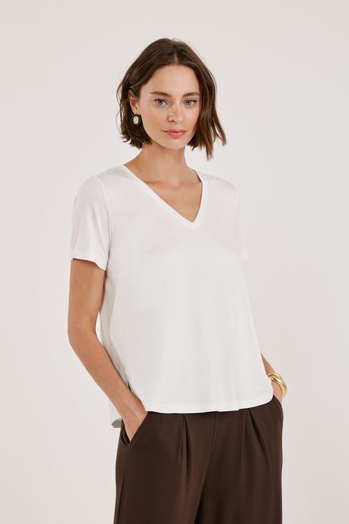 Blusa Decote V Off White Slim Beth