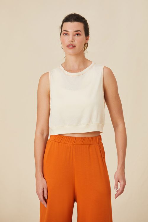 Regata Cropped Creme Algodão Toledo