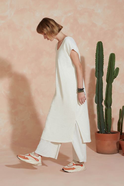 Vestido Sem Manga Creme Algodão Noah