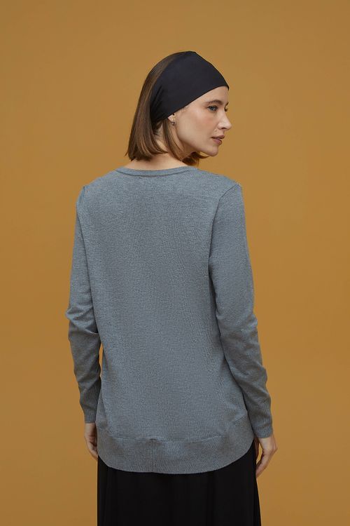 Blusa Decote V Over Mescla Tricot Renata