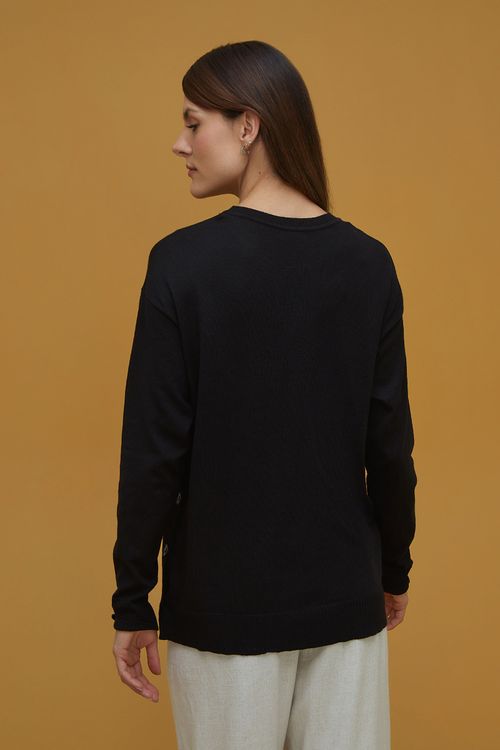 Blusa Botões Preta Tricot Rubia