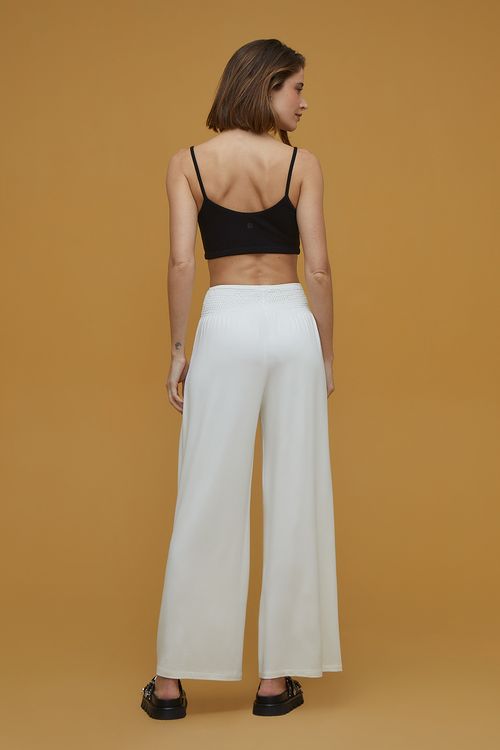 Calça Pantalona Off White Bambu Lastex Deva