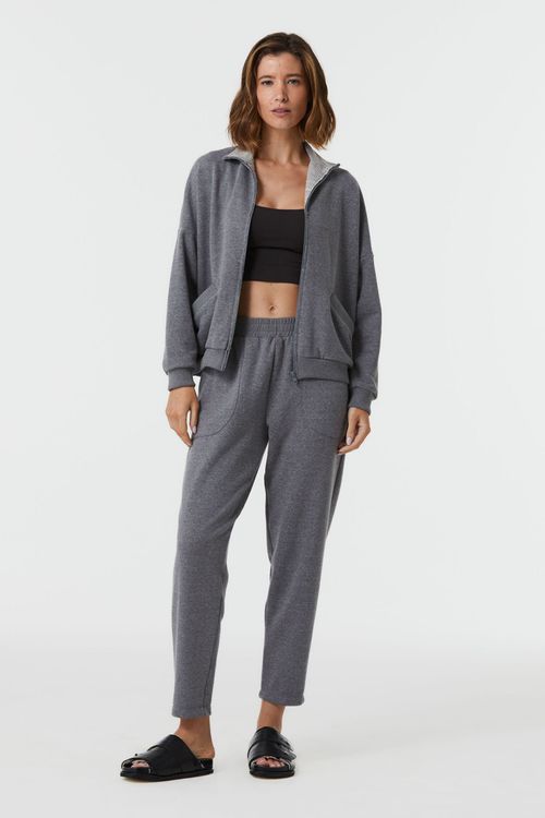 Calça Cenoura Chumbo Com Azul Algodão Lila