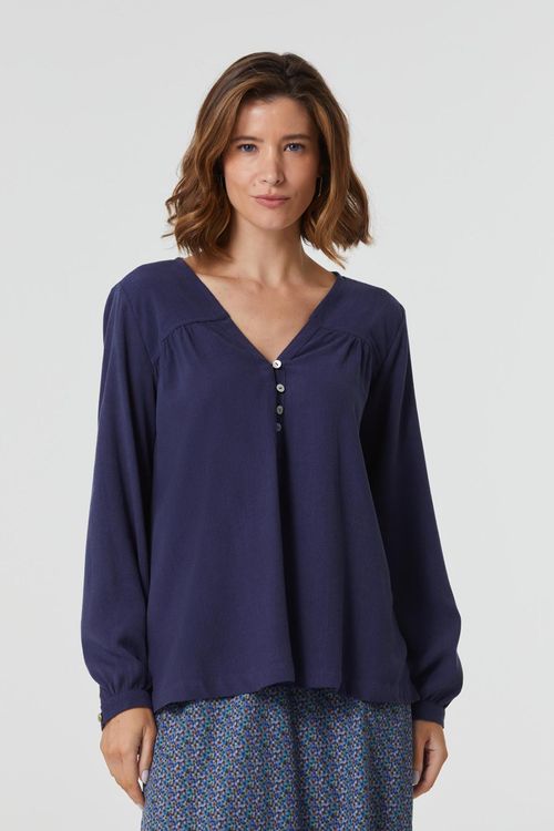 Blusa Decote V Azul Escuro Liocel Sandra