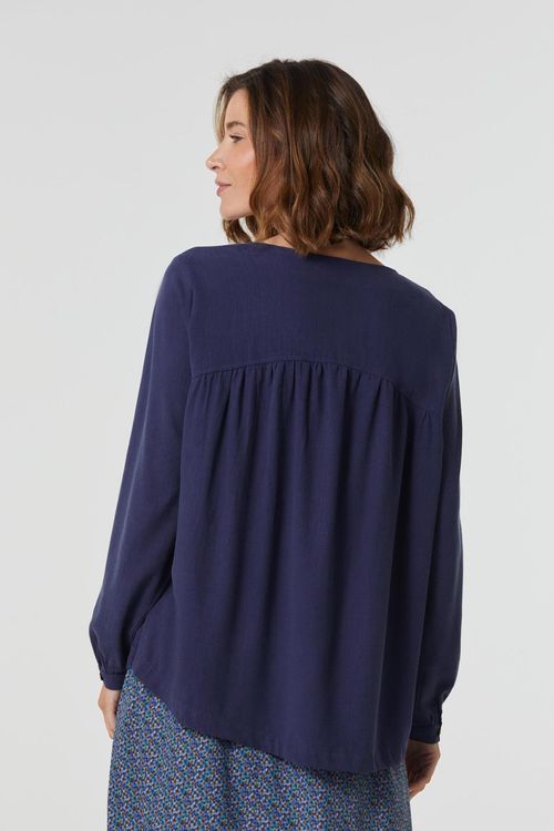 Blusa Decote V Azul Escuro Liocel Sandra