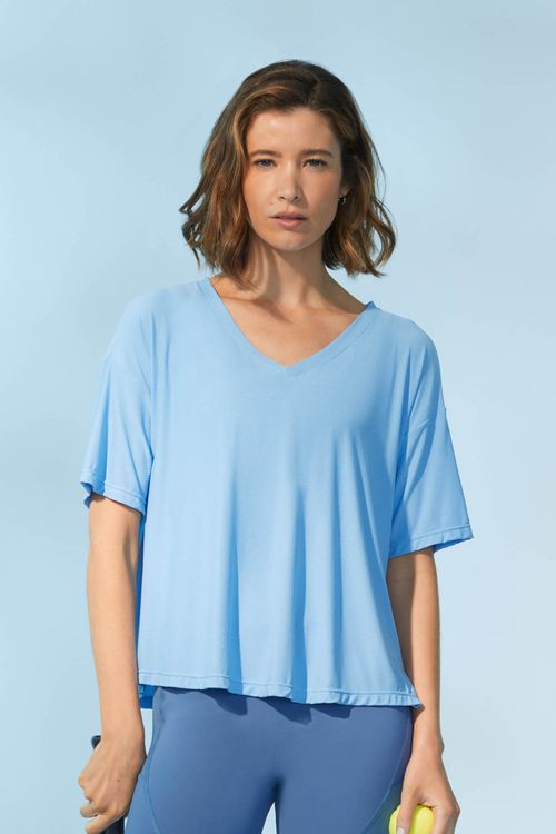 Blusa Fitness Decote V Azul Jeans Emma