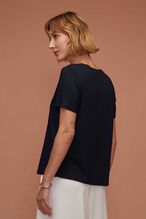 Blusa Decote V Marinho Bambu