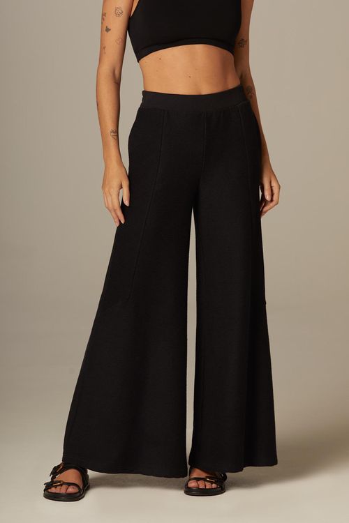 Calça Pantalona Preta Algodão Vivian