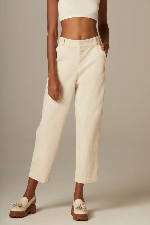 Calça Cenoura Off White Algodão Leda