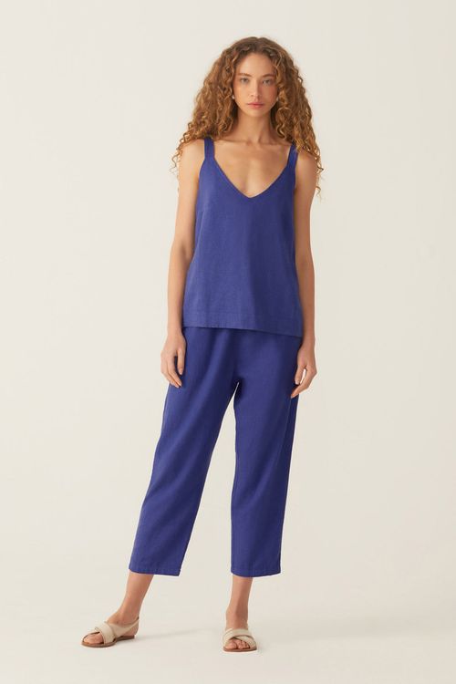 Calça Cenoura Dye Azul Linho Francis