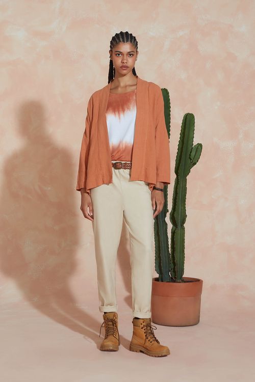 Calça Cenoura Bege Linho Linen