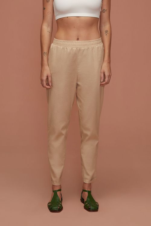 Calça Cenoura Bege Linho Linen
