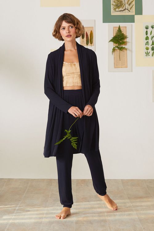 Casaco Manga 7/8 Marinho Canelado Bambu Comfort