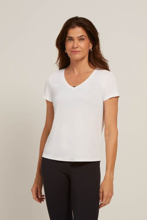 Camiseta Fitness Decote V Branca Dry Uv Palma