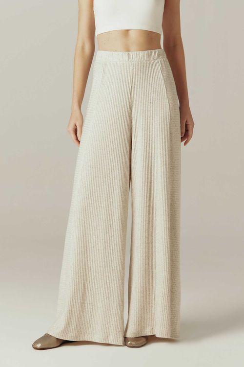 Calça Pantalona Mescla Bege Modal Simone