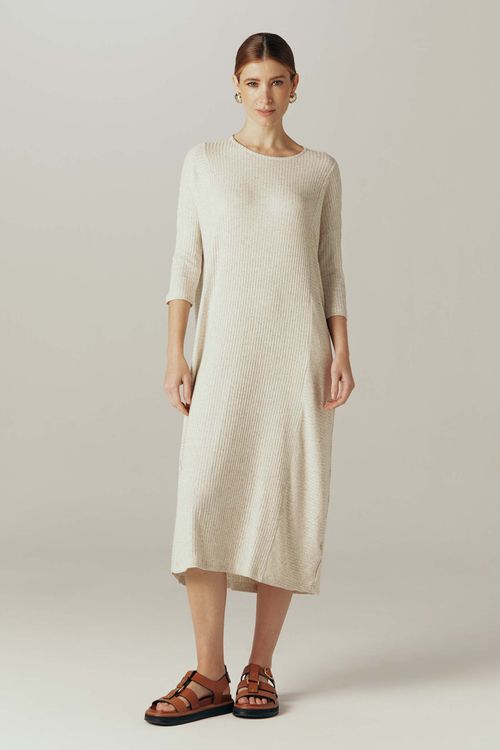 Vestido Midi Mescla Bege Modal Simone
