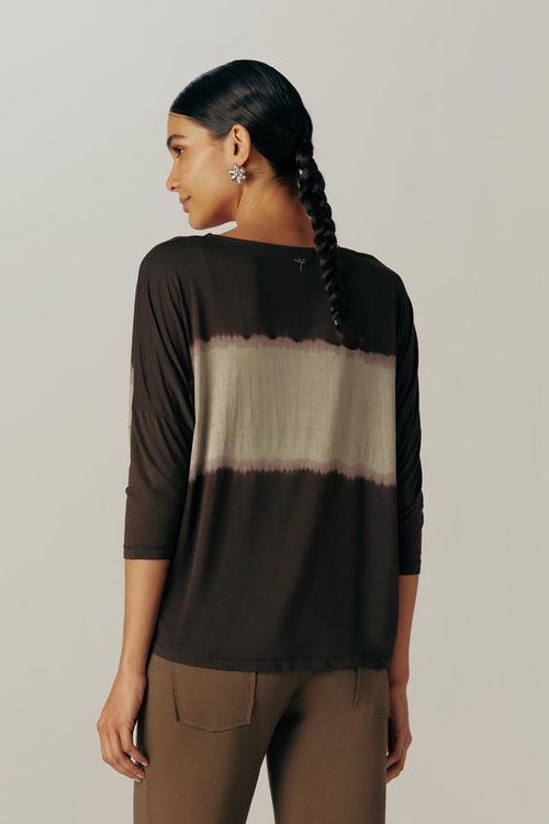 Blusa Tie Dye Marrom Modal Watery Stripe