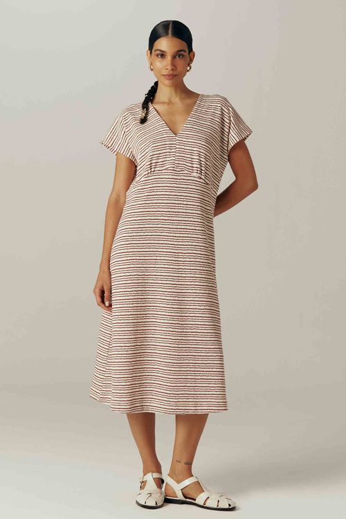 Vestido Midi Listrado Marrom Rosana