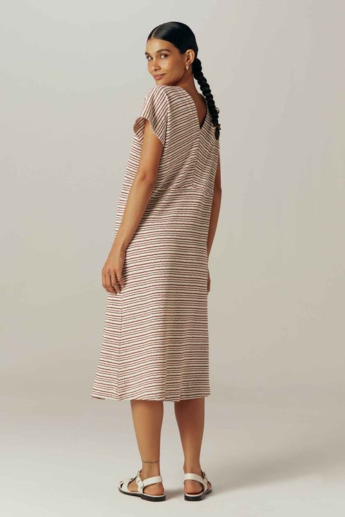 Vestido Midi Listrado Marrom Rosana