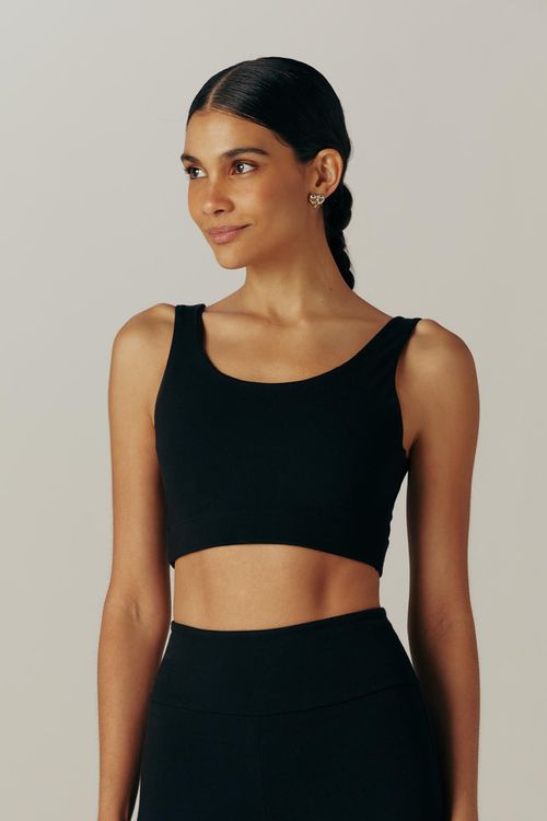 Top Yoga Preto Algodão Gandhi