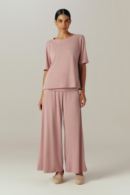 Calça Wide Leg Vira Cós Rosé Cristina
