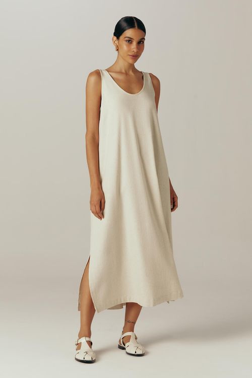 Vestido Regata Evasê Off White Linho Niyati