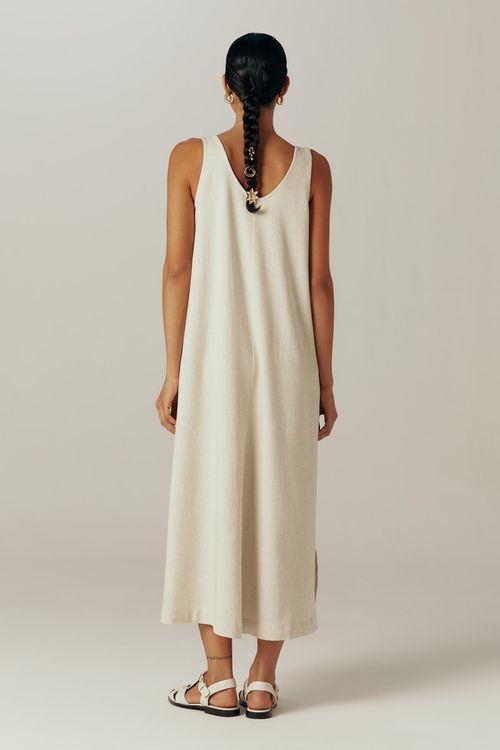Vestido Regata Evasê Off White Linho Niyati