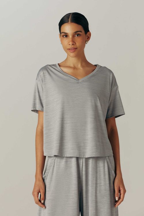 Blusa Fitness Decote V Cinza Claro Alba
