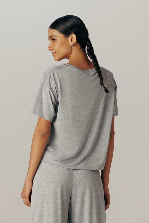 Blusa Fitness Decote V Cinza Claro Alba