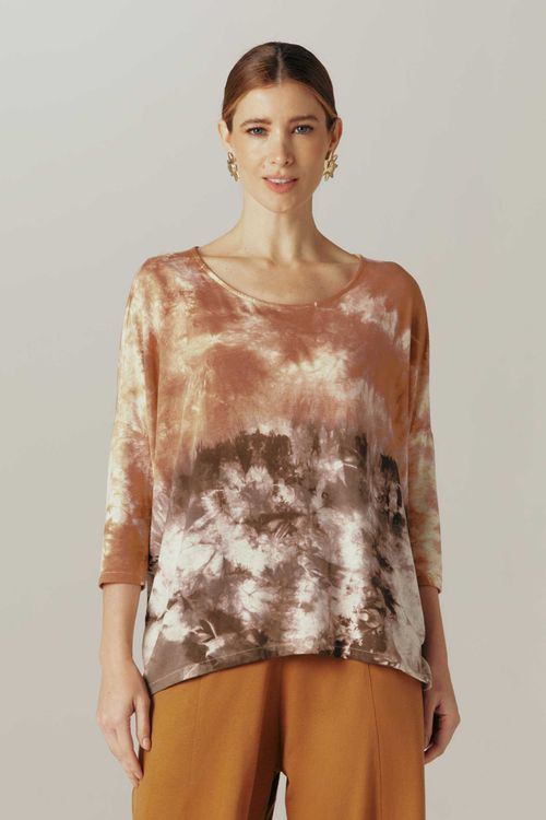 Blusa Tie Dye Marrom Com Linho Ava