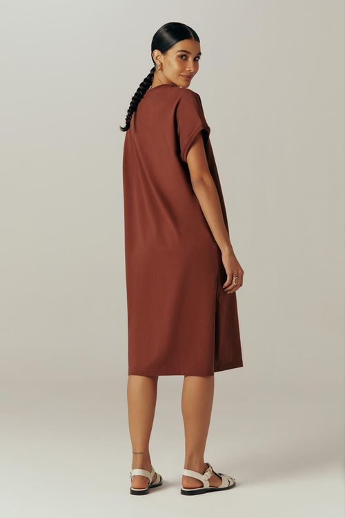 Vestido Midi Marrom Algodão Soft