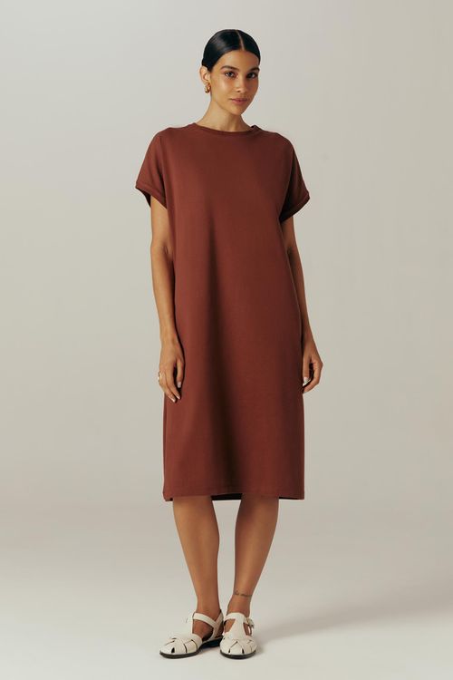 Vestido Midi Marrom Algodão Soft