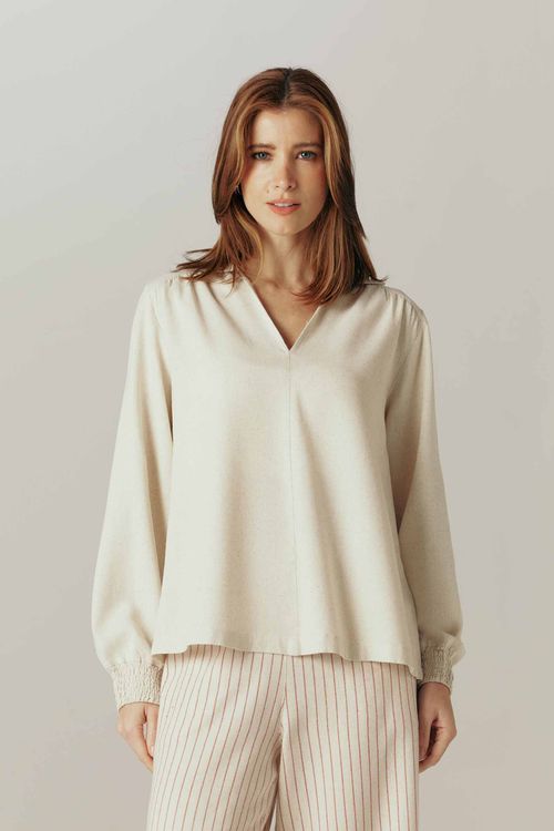 Blusa Gola Natural Com Linho Dora