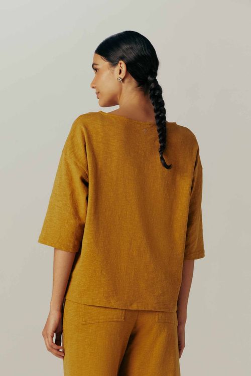 Blusa Manga 3/4 Ouro Algodão Noah