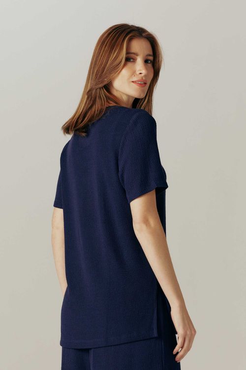 Blusa Decote V Marinho New Aurea