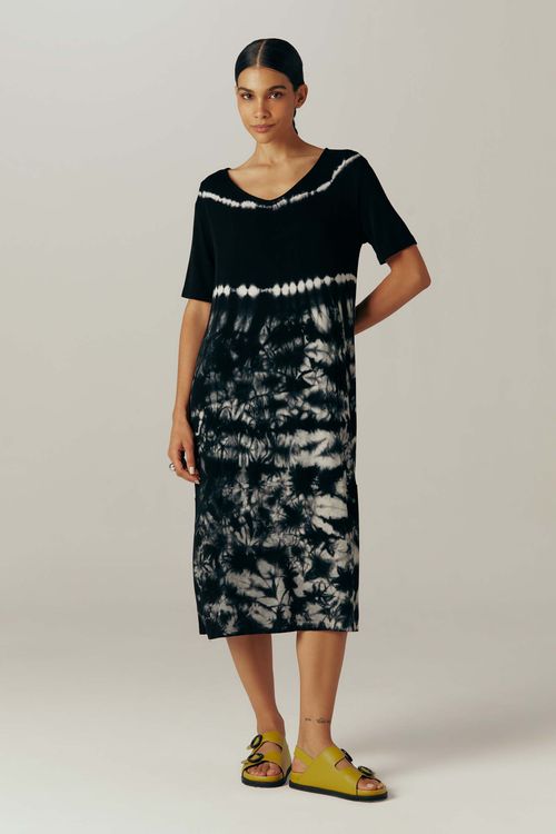 Vestido Midi Tie Dye Preto Violeta