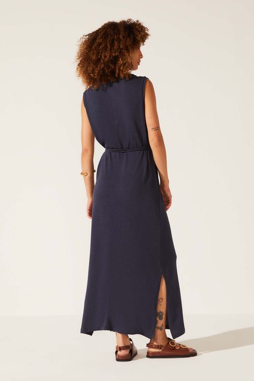Vestido Midi Azul Marinho Algodão Alice