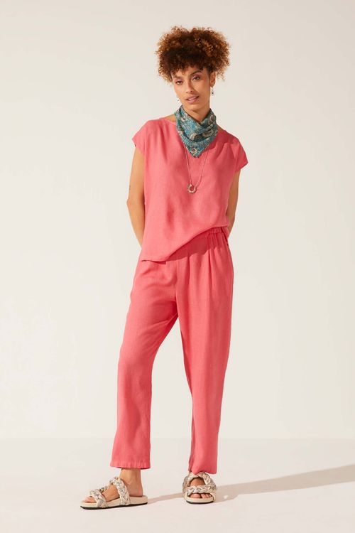 Calça Cenoura Dye Rosa Linho Gilda