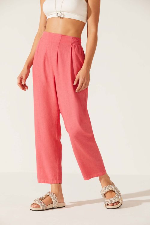 Calça Cenoura Dye Rosa Linho Gilda