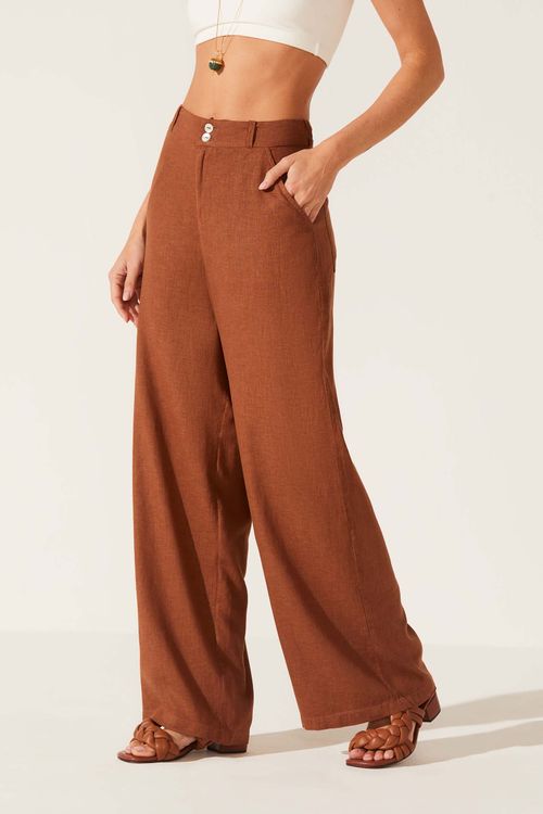 Calça Reta Dye Camelo Linho Eunice