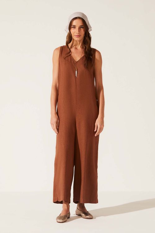 Macacão Dye Camelo Linho Hebe