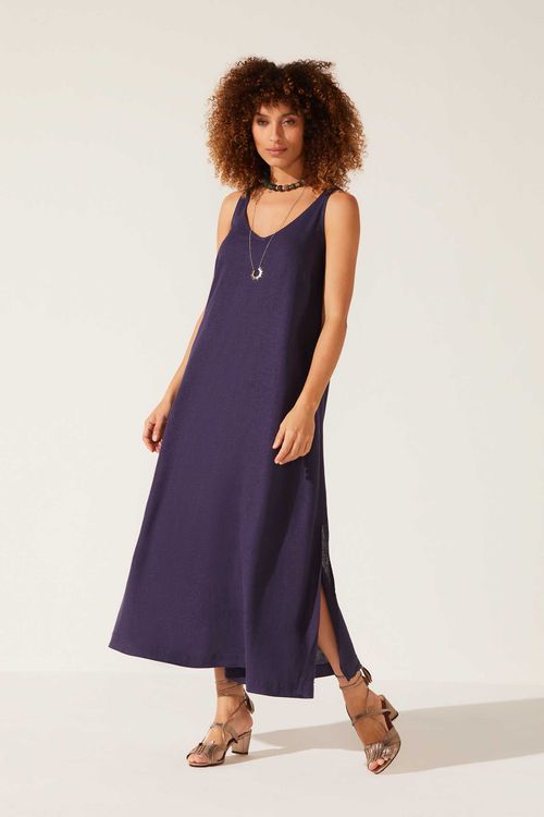 Vestido Evasê Dye Carbono Linho Ella II