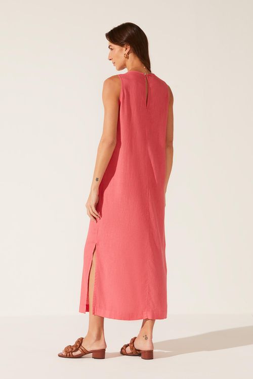Vestido Midi Dye Rosa Linho Hebe
