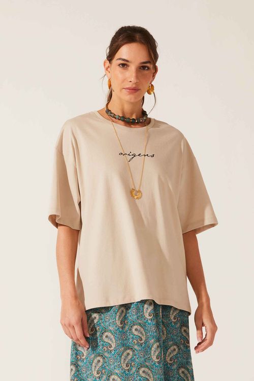 Camiseta Oversized Cinza Claro Algodão Origens