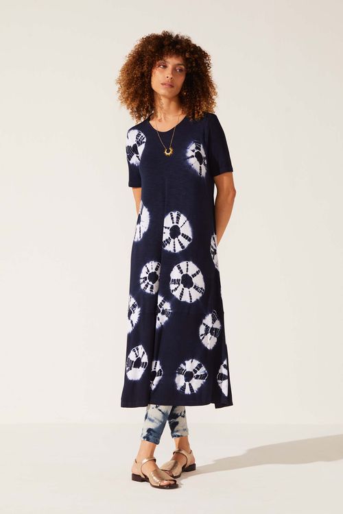 Vestido Midi Tie Dye Marinho Modal Yasmin