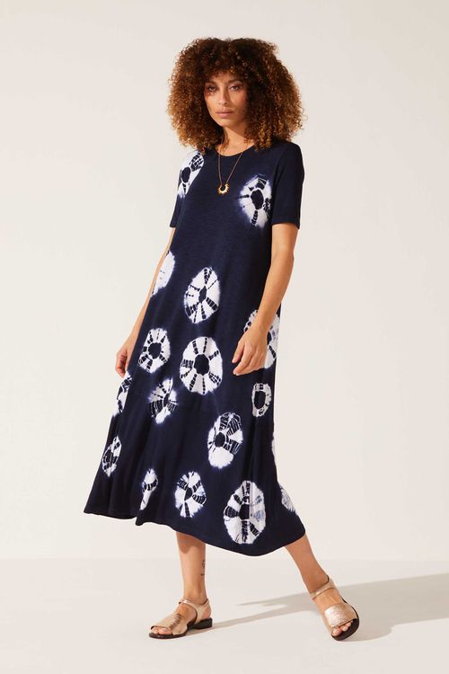 Vestido Midi Tie Dye Marinho Modal Yasmin