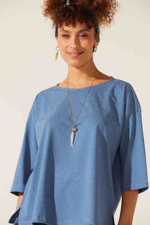 Blusa Listrada Azul Algodão Roberta