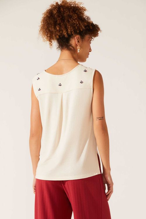 Regata Bordada Off White Hand Made Iza